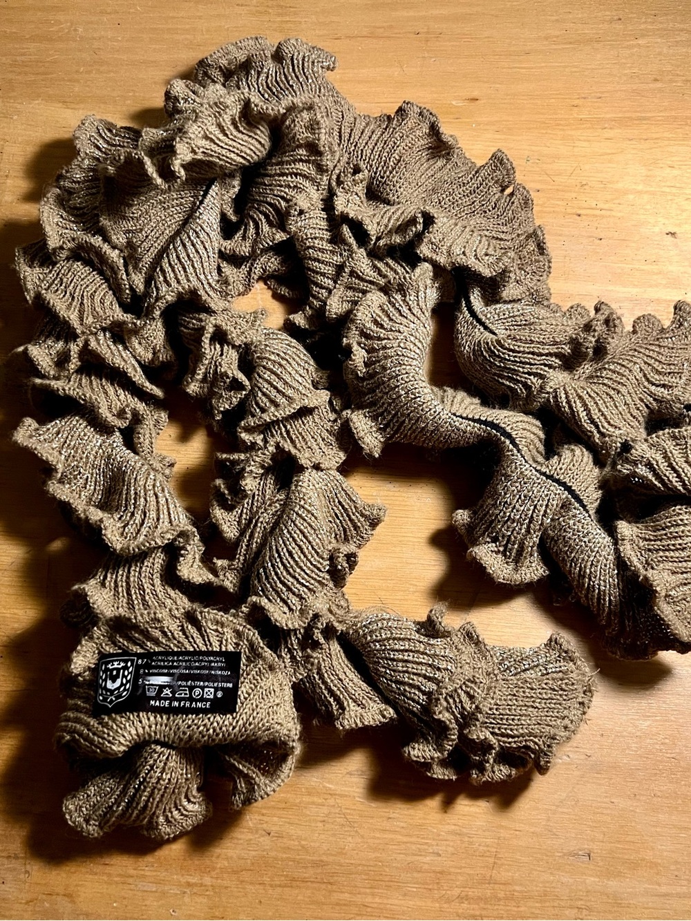 Vintage Made in France Ruffled Accordion Knit Scarf
